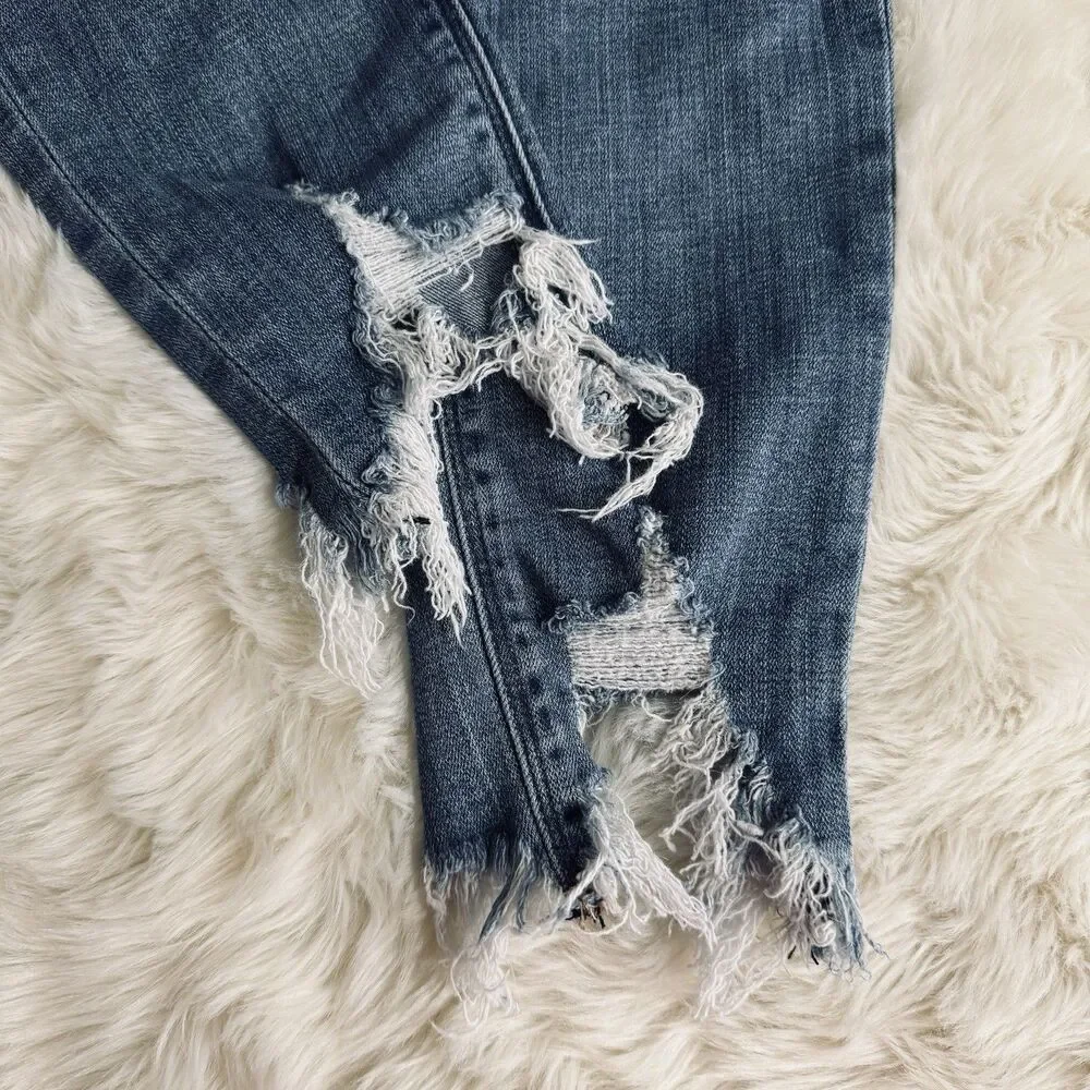 Express Ankle Legging Mid Rise Jeans 4 (28x26.5) Blue Distressed Stretch Womens